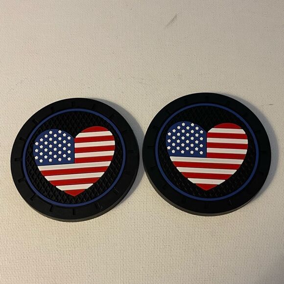 American Flag Heart Car Cup Holder Coasters set of 2 NWT - Picture 1 of 3